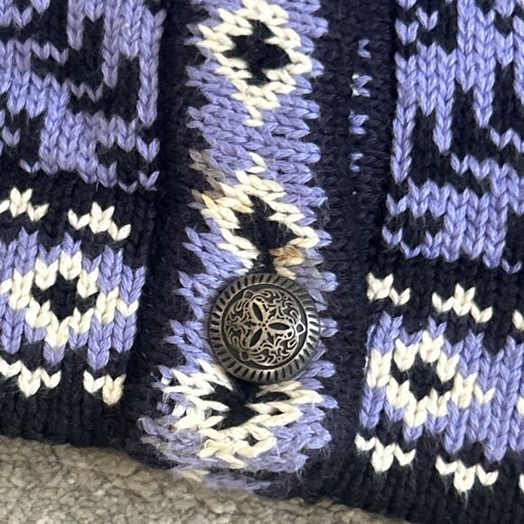 LL Bean Nordic Cardigan Sweater Cotton Womens Small Snowflake Purple Button Up - Picture 4 of 7